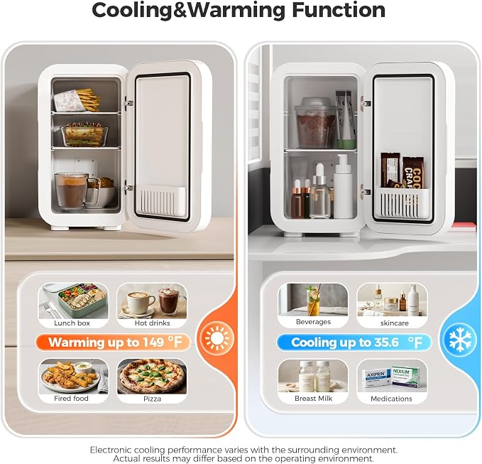 OSTBA Mini Fridge for Skincare, 6 Liter/8 Can 110V AC/DC Portable Thermoelectric Cooler Refrigerators for Bedroom, Skincare, Beverage, Office, Dorm Room and Car