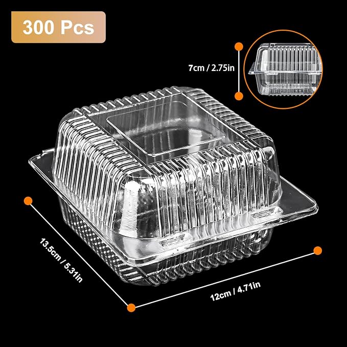 300 Pack Clam Shell Food Containers - Cake Slice Clear Take Out Food Containers - Ideal for Cake Slices, Desserts, and More Practical, Clear Plastic Containers with Lids﻿