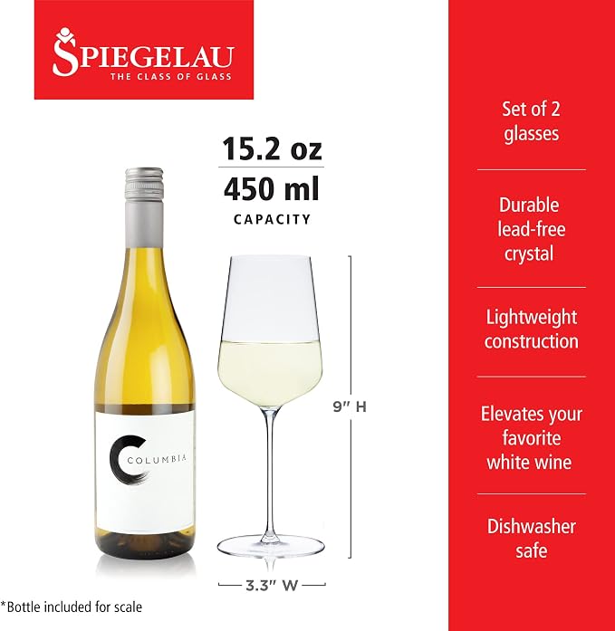 Spiegelau Definition Crystal White Wine Glasses, Sleek and Lightweight Design, Elegant Glassware for Wedding Gifts, Birthday Gifts, Home Bar, Hosting Essentials, 15.2 oz, Set of 2