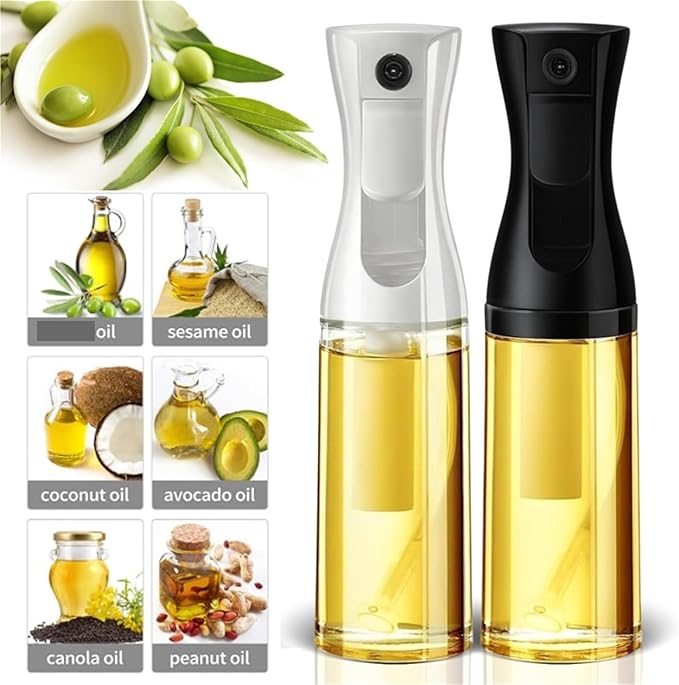 Oil Sprayer, 2PCS 200/300/500ml Oil Sprayer Bottle Kitchen Cooking Dispenser Fitness Fat Loss Camping BBQ Vinegar Sauce,for Kitchen, Air Fryer(200ml white)