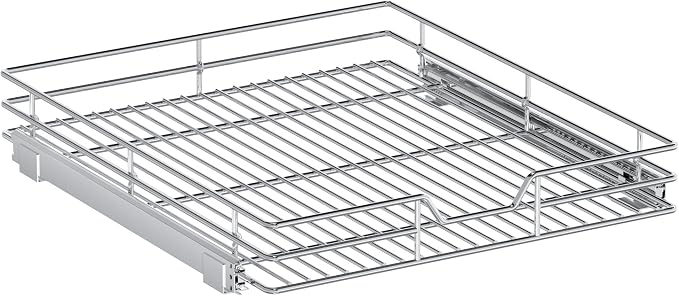 Pull Out Cabinet Organizer, 19.5" W x 21.5" D, Heavy Duty Chrome Slide Out Shelf for Base Cabinets, Sliding Wire Basket Drawer for Pantry Items, Bowls, Containers & Cleaning Supplies