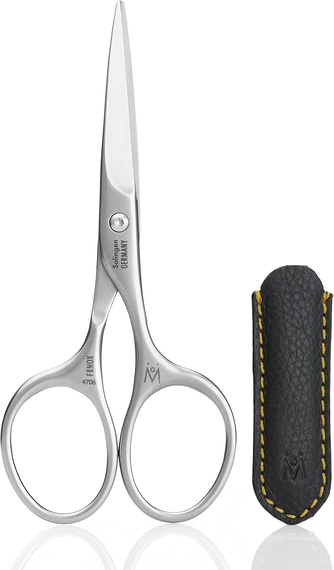 GERMANIKURE Beard and Mustache Scissors - FINOX Stainless Steel Professional Manicure Tools in Leather Case - Ethically Made in Solingen Germany - 4706