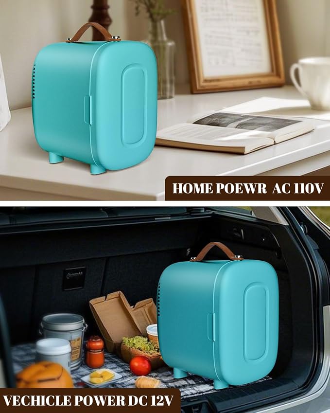 FANSEXPERT Mini Fridge for Bedroom, 4 Liter/6 Cans Skincare Small Refrigerator, AC/DC Portable Mini Cooler & Warmer, Small Fridge for Camping, Dorm, Office, Car (Blue)