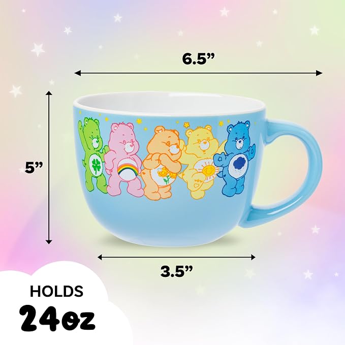 Silver Buffalo Care Bears Featuring Good Luck Bear, Cheer Bear, Friend Bear, Funshine Bear, and Grumpy Bear Ceramic Soup Mug, 24 Ounces