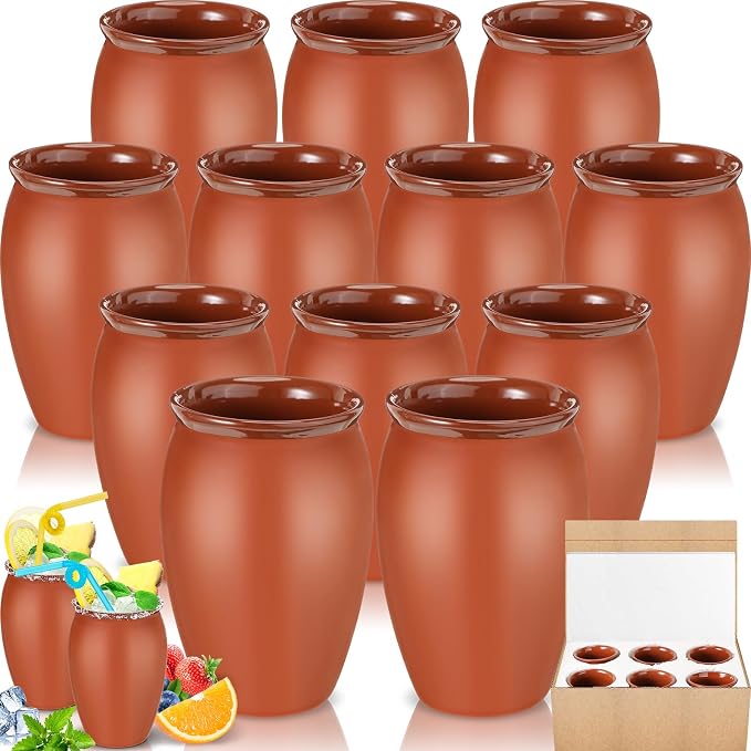 Gejoy 12 Set 20 oz Cantaritos De Barro Mexicanos Cantaritos Shooters Pottery Taco Tuesday Mexican Clay Cup Fiesta De Barro Mexicanos Cocktail Cups Cocktail Glasses for Tequila Margaritas Mojitos