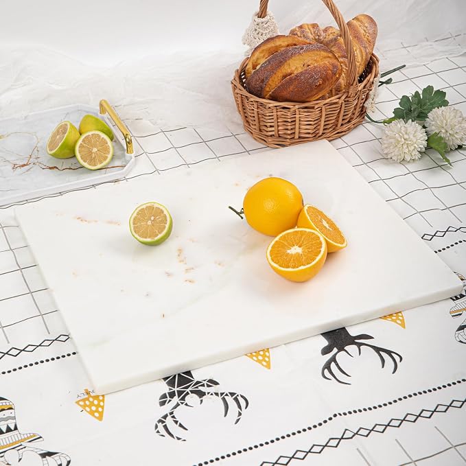 Natural Marble Cutting Board for Kitchen, 16 x 20 Inch White Marble Slab Pastry Board With Non-Slip Feet for Baking, Cheese, Charcuterie, Chocolate, Ares Gold
