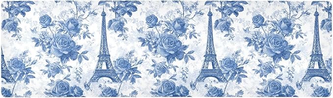 Blue Roses and Eiffel Tower Trivet Table Runner Heat Resistant 230F for Hot Dishes Pots Plates Kitchen Dining Table Protector Decorative 39.37 X 11.8 Inch