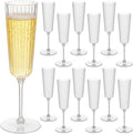 Jingmore 12 Pcs Plastic Ribbed Champagne Flutes With Stem, 6.4 oz Clear Vintage Disposable Champagne Glasses for Wedding Birthday Anniversary (Clear)