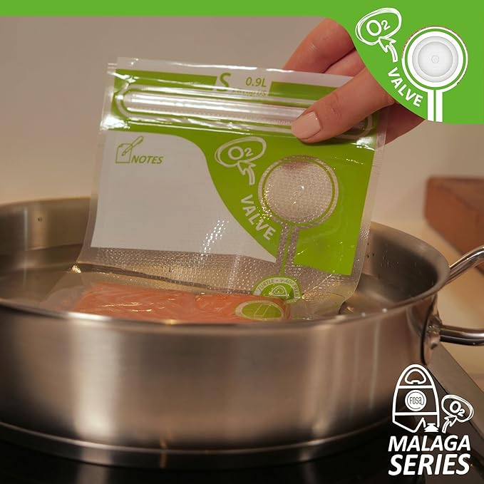 FOSA Spanish Reusable Vacuum Food Storage Bags - 14 Pack Multi Size Vacuum Zipper Bag with Adapter, Storage Bag for Home Organization, Sous Vide Cooking, Sanck outdoor (Vacuum Pump Not Included)