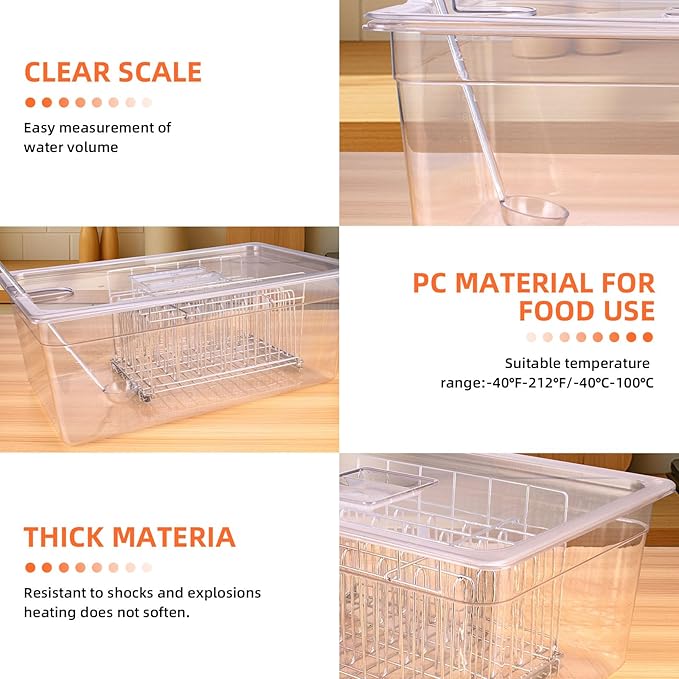 Sous Vide Container 26 QT with Lid, Rack & Spoon-Precision Cooking Tub for Anova Nano, Joule, Instant Pot Immersion Circulators - Large Accessories Kit (Elliptical opening)