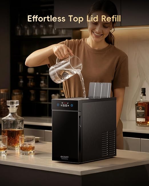 ecozy 2.4" Clear Ice Ball Maker Countertop with CrystalFlux Technology, Minimal Footprint Sphere Ice Maker with 8H Timer, 1 pcs in 40 Mins, 32 pcs/Day, Self-Cleaning for Home Bar Whiskey & Bourbon