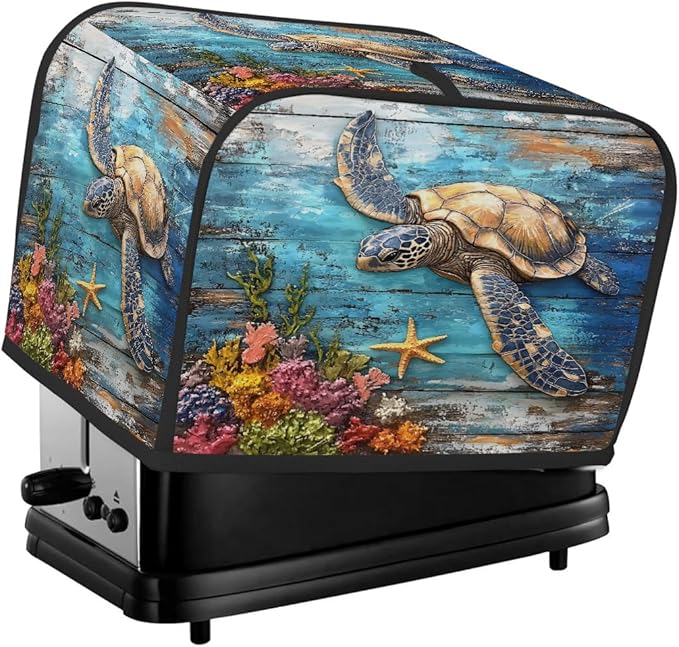 Turtle Wood Sea 4 Slice Toaster Cover Dust And Fingerprint Bread Maker Cover Bakeware Protector Washable Appliance Covers Kitchen Accessories For Home Kitchen Women Gift