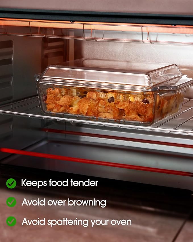 NUTRIUPS Rectangular Glass Casserole Dish With Lid Glass Bakeware Microwave Casserole Dish Lidded Oven Cookware (1.5L)