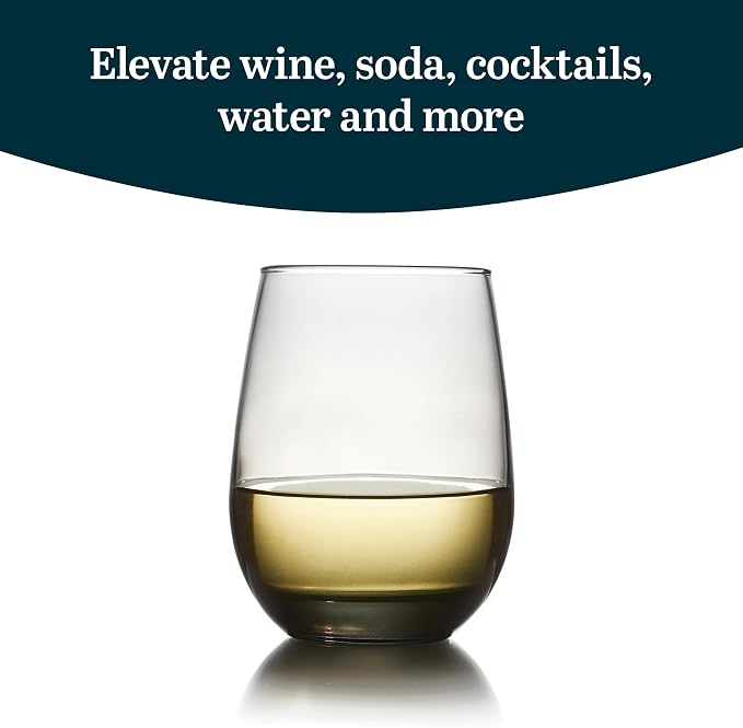 Libbey 231SM Stemless Wine Glasses Set of 12, Moonstone Grey, Restaurant Quality Red and White Wine Glasses, Drinking Glasses Set for Large Gatherings
