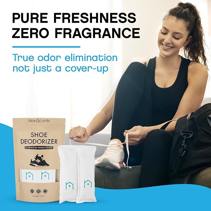 NonScents Shoe & Refrigerator Deodorizer Bundle - 2 Pack (4 Count) Shoe Odor Eliminator & 2 Refrigerator Deodorizer - Powerful, Reusable Odor Absorbers for Shoes, Fridge, Closets - Unscented Freshness