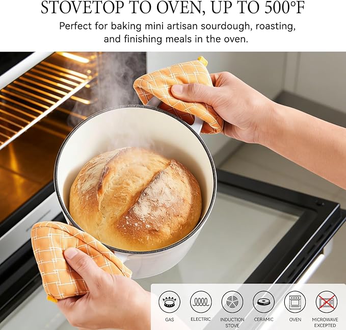 2.6 QT Small Enameled Cast Iron Dutch Oven with Lid, Gradient Grey - Mini Heavy Duty Braiser Pot for Bread Baking, Sauces & Side Dishes, Induction Compatible, Oven Safe 500°F for Singles