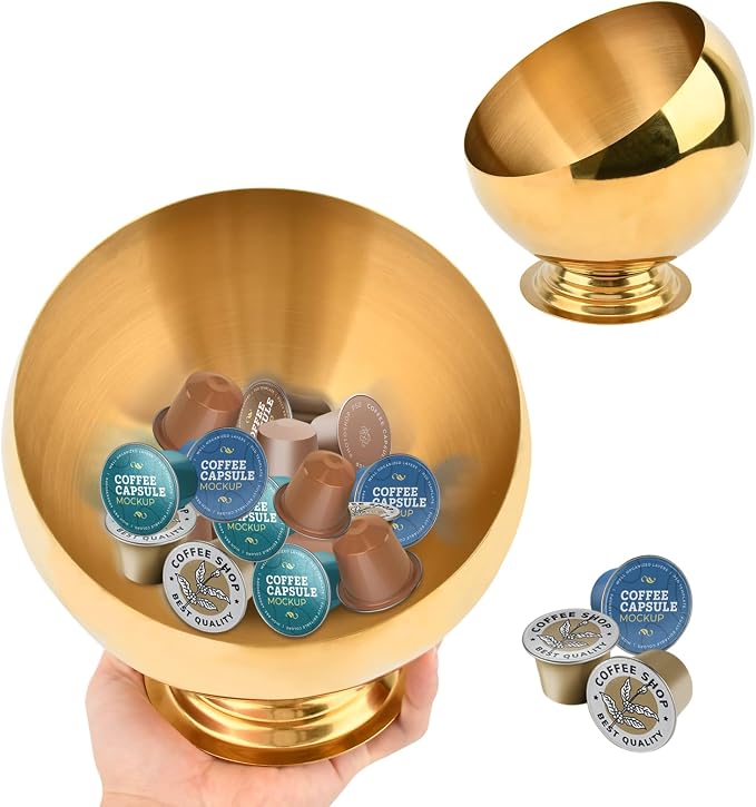 Coffee Pod Holder, Large Capacity Stainless Steel K Cups Holder Organizer Bowl Coffee Capsule Creamer Container Basket, Espresso Pods Storage for Bar Station, Counter (Gold)