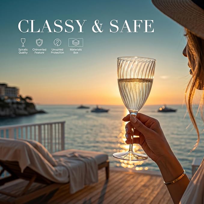 WDF 36PCS Clear Plastic Wine Glasses - 8 OZ Stemmed Clear Plastic Cups - Disposable Wine Glasses for Wedding/Birthday/Parties/Poolside/Outdoors/Toasts