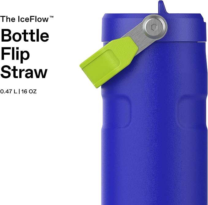 Stanley 1913 Flip Straw Drinking Bottle 0.47 L Cobalt Chartreuse | Cools for 8 hours. - 40 hours. ice-cooled, leak-proof, BPA-free, dishwasher-safe