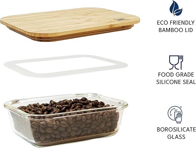 DE Glass Food Storage Containers with Bamboo Lids – 4 Pack (12oz/21oz/35oz/51oz) – BPA-Free Borosilicate Glass Meal Prep Boxes – Oven, Microwave, Freezer Safe – Stackable & Airtight
