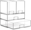 Stackable Storage Drawers Organizer Set of 4 for Bathroom Organizer Storage | Clear Plastic Organizer Bins for Baby Bottle, Kitchen Under Sink, Laundry, Pantry, Beauty, Cabinet, Medicine, Office Supplies