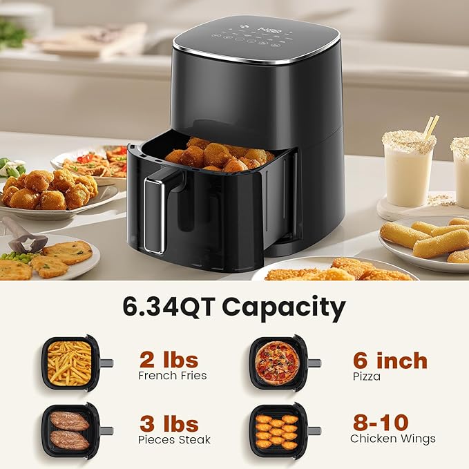 Sweetcrispy Air Fryer 6 Quarts with Window, 12-in-1 Square Airfryer Oven for Family, 400°F Rapid Air Crispy Technology, Roast Bake Dehydrate, Nonstick & Easy-Clean Basket