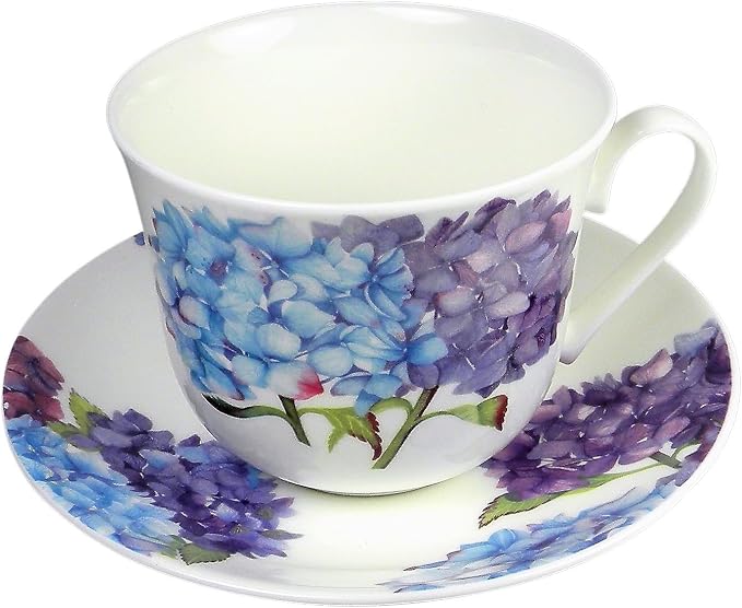 Roy Kirkham Jumbo Breakfast Tea Cup and Saucer in Hydrangea Design | Made in England UK