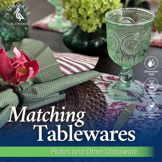 Green Wine Glasses Set of 6 Vintage Hobnail Goblets 10 oz Dishwasher Safe