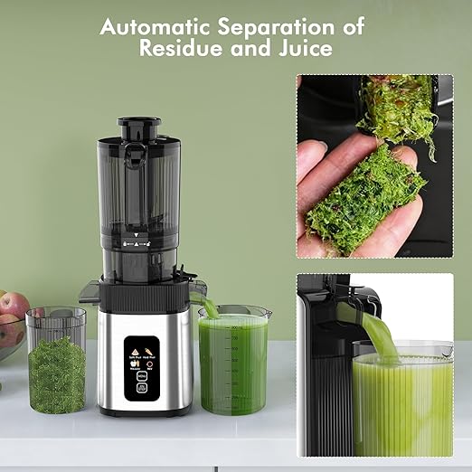 Electactic Cold Press Juicer, 4.4" Large Feed Chute Juice High Juice Yield with Slow Masticating Juicer for Whole Vegetables & Fruits, Stainless Steel