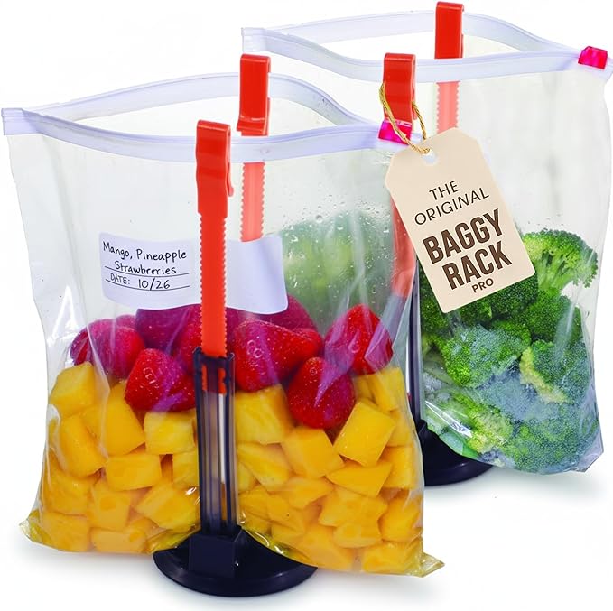 Jokari Suction Cup Fortified Baggy Rack 2 Pack For More Stability When Filling Plastic Freezer Storage Zip Lock Bags. Sturdy Clips Hold Containers Open to Pour Leftovers and Meal Prep Ingredients.