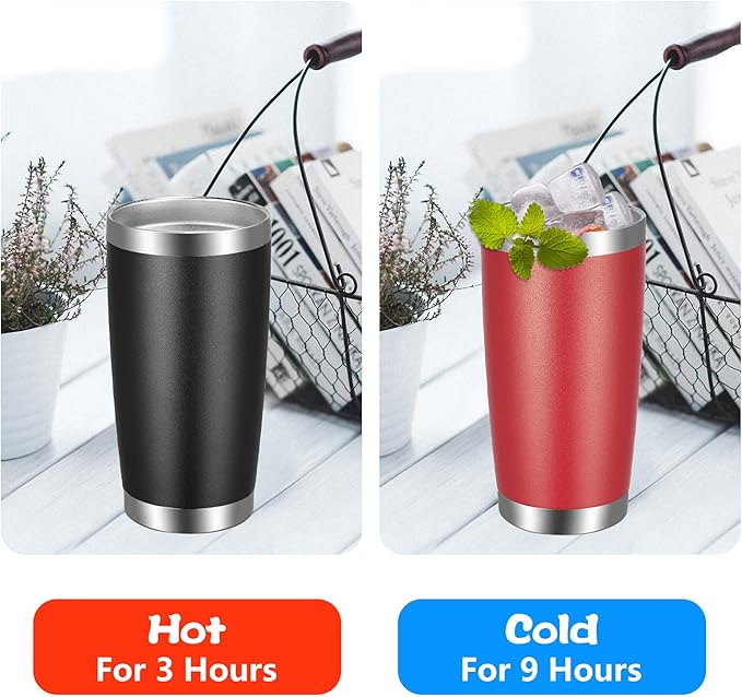 VEGOND 20oz Tumbler with Lid and Straw Stainless Steel Tumbler Cup Bulk Vacuum Insulated Double Wall Travel Coffee Mug Powder Coated Coffee Cup, Black, 6 Pack