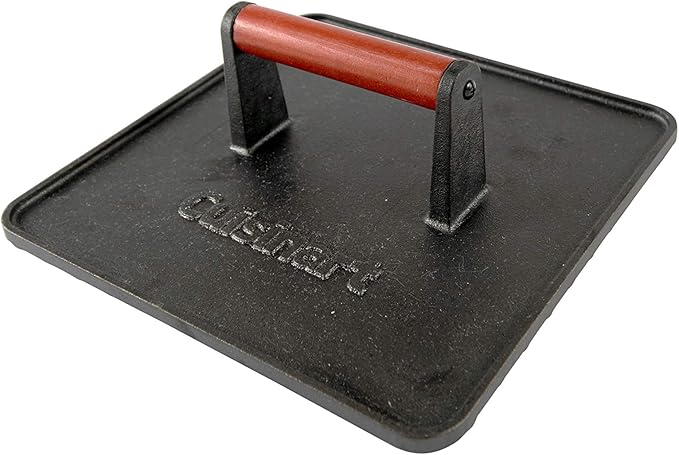 Cuisinart XL Cast Iron Grill Press, 10" x 10" Heavy-Duty Nonstick Smash Burger Steak Press with Wooden Handle, Perfect Grill Accessory Ideal for Grilling, Paninis, and BBQs