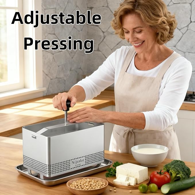 Tofu Press Stainless Steel Tofu Press & Paneer Maker - Cheese Press for Homemade Tofu, Paneer, Vegan Cheese - Heavy Duty Easy-to-Use Kitchen Tool with Adjustable Pressure BPA Free (Dishwasher Safe)