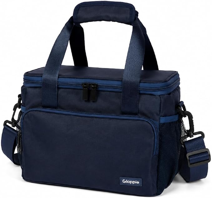 Gloppie Flight Crew Lunch Bag with Luggage Trolley Sleeve - Professional Insulated Cooler Bag for Flight Attendants & Pilots, Leakproof Lunch Box with Reinforced Structure for Travel & Work, Blue XL