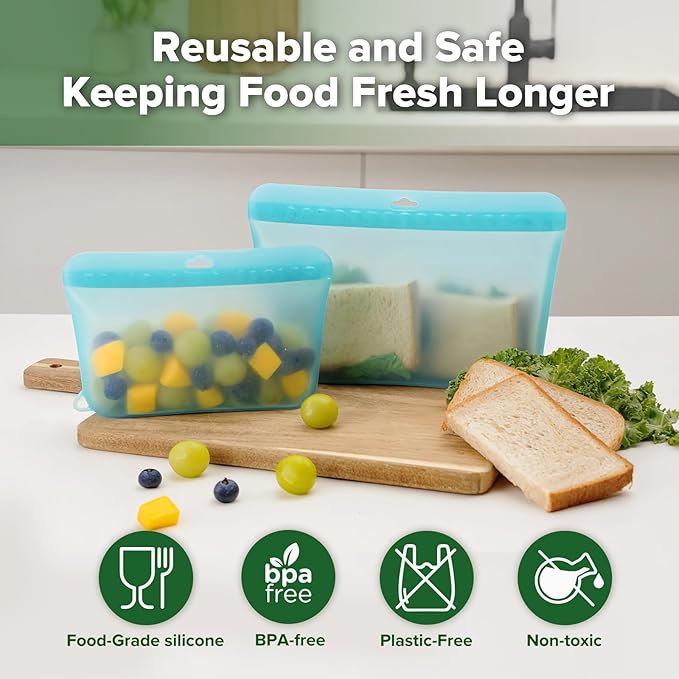 Haakaa Dot Seal Reusable Silicone Food Storage Bags,3 Pack-Silicone Leakproof Freezer & Sandwich Snack Bags,BPA Free Baby Food Containers, Microwave & Dishwasher Safe,Turquoise (500ml, 1000ml, 1500ml)