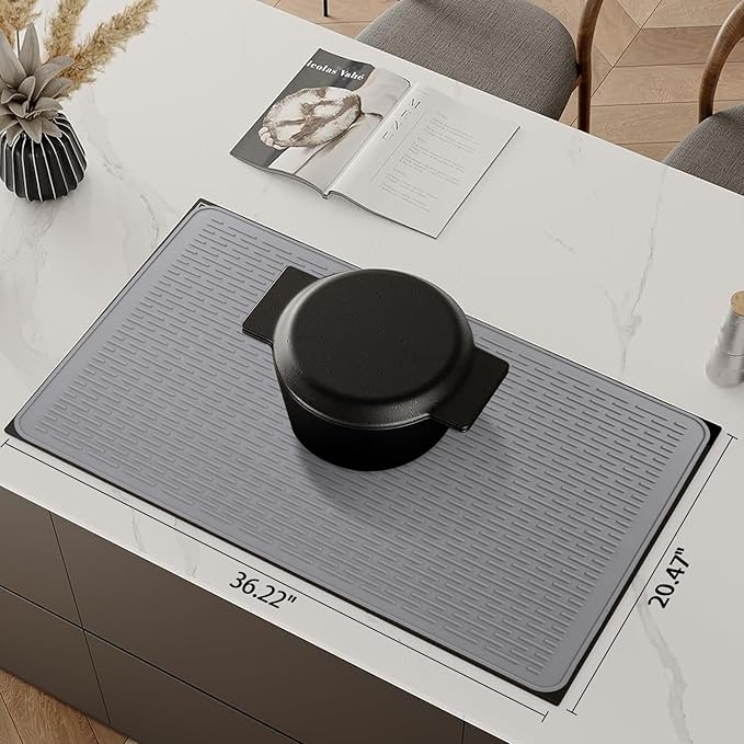 YUHFERA Stove Top Cover for Electric Stove - Silicone Stove Mat for Glass Top, Glass Cooktop Protector, XL Dish Drying Mats For Kitchen,Oven Covers for Electric Stove (Gray,36 x 21)
