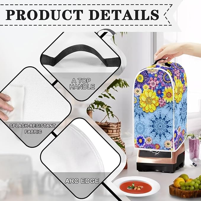 Boho Mandala Floral Toaster Cover 4 Slice Washable Blender Cover Kitchen Small Appliance Dust Cover for Coffee Maker Bread Maker Microwave Oven