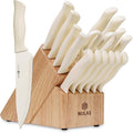 17-Piece Kitchen Knife Set with Block and Built-in Sharpener, High-carbon German Stainless Steel, Non-stick Anti-rust Coatings, Ergonomic Handles, Cream