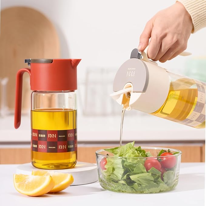 20oz/600ml Glass Olive Oil Sprayer for Cooking – 2 in 1 Olive Oil Dispenser Bottle for Kitchen Gadgets and Air Fryer Accessories, Salad, BBQ (Red 2Pcs)