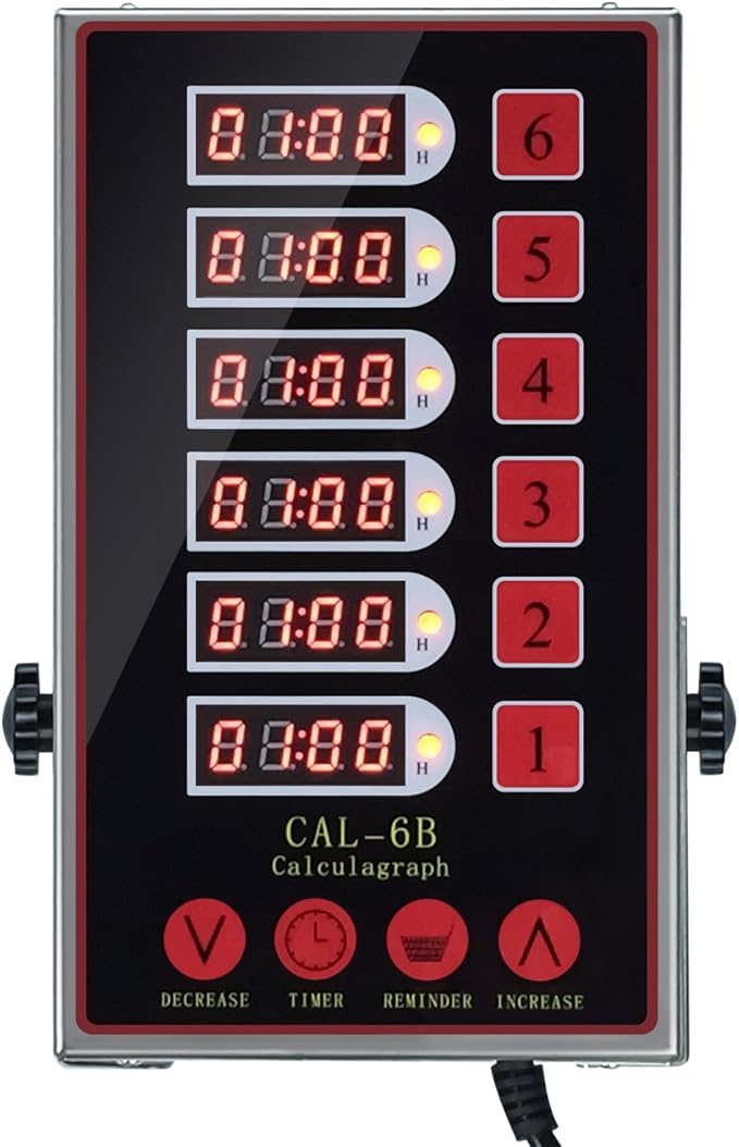 Precision Kitchen Timers for Cooking – 6 Channel Commercial Kitchen Timer Restaurant Kitchen Supplies – Stainless Steel Digital LED Chef Cooking Timer – Reminder Function, Loud Alarm, Black