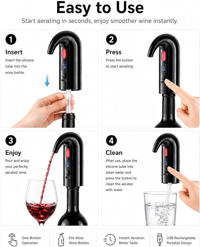 Electric Wine Aerator, Wine Decanter Pump Dispenser Gifts Set,Automatic Wine Aerator Pourer Spout. Wine Dispenser Pump Wine Accessories, Perfect Mothers Day Gifts