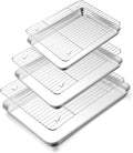 TeamFar Baking Sheet with Rack Set (3 Pans + 3 Racks), 16/12.5/10.5 Inch Stainless Steel Cookie Sheets Baking Pans Trays and Cooling Racks for Cooking Roasting, Non-Toxic & Heavy Duty, Dishwasher Safe