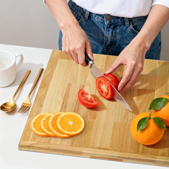 Wooden Pastry Board with Measurement 24'' x 20" Reversible Kneading Board with Side Lip and Engraved Ruler Bread Cutting Boards for Rolling Dough Baking Counter Top Kitchen (Natural)