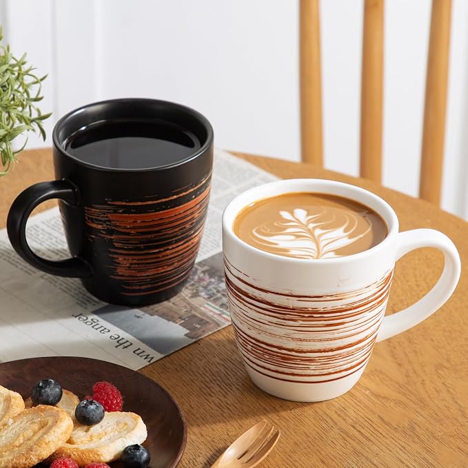 YUN TAO 16 oz Coffee Mugs Set of 4, Large Ceramic Cups with Big Handle for Latte Tea Matcha, Dishwasher Safe Home Office Gift Set