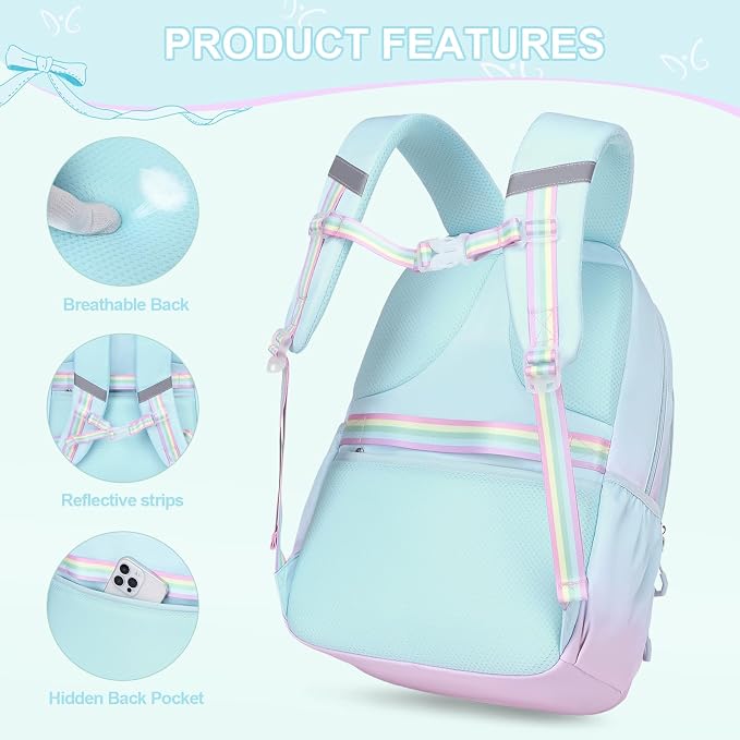 DIGOBAY Girls Backpack - Includes 14oz Insulated Water Bottle, Girls School Backpack Set with Lunch Bag & Pencil Case, Girl Teens for Elementary Preschool Middle School