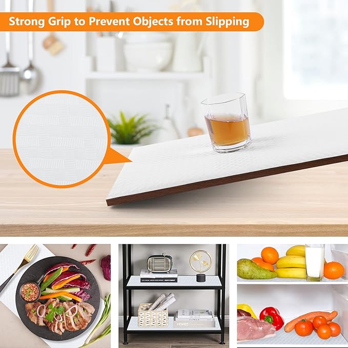 White Shelf Liner Kitchen Cabinet Liners Refrigerator Liners Waterproof & Oil-Proof Kitchen Cupboard Liner Drawer Mats EVA Material Non Adhesive Fridge Liner for Shelves 23.6 x 393.7 Inches