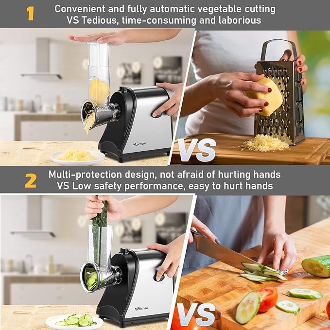 250W Electric Slicer/Shredde for Block Cheese, 5 In 1 Professional Electric Cheese Grater for Veggies, Salad Maker, Shredded Carrot, Zucchini, Cheese Grater Electric