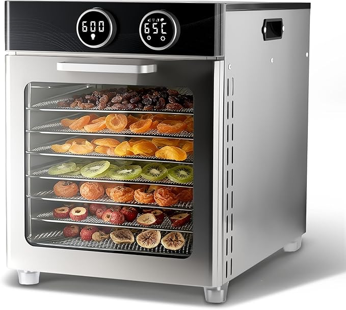 Food Dehydrator Machine, 8 Stainless Steel Trays, 7.24 Sq Ft Large Capacity Food Dehydrator, Precise Temperature Control & Timer, View Window, Dryer for Jerky, Herb, Fruits, Pet Treats