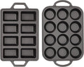 Flavehc Cast Iron Muffin Pans 12 Cup and Cast Iron Mini Loaf Pans 8 Cavity Regular Size Cupcake Pan Pre-Seasoned Loaf Pans Molds for Baking