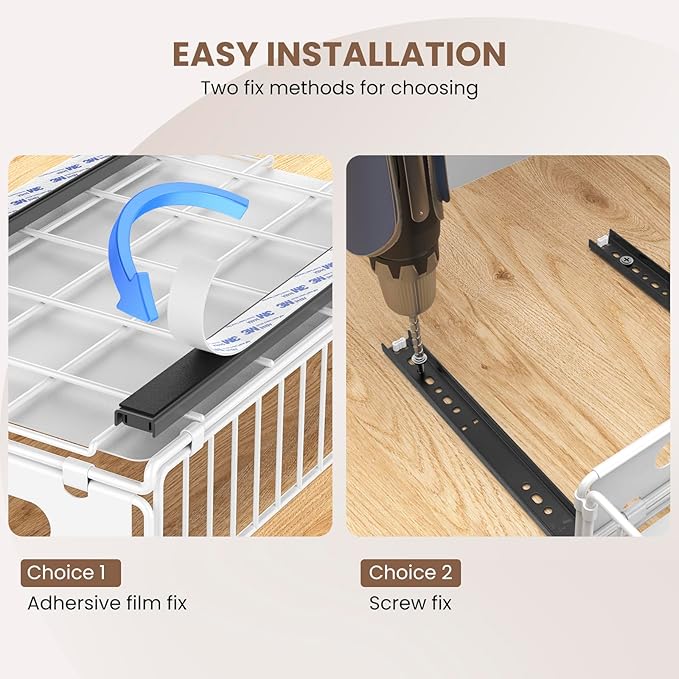 4 Pack Pull Out Cabinet Organizer, Heavy Duty Slide Out Drawer with No Drill Adhesive or Screw Mount, Carbon Steel Roll Out Shelf for Kitchen Cabinet, Pantry & Bathroom Storage